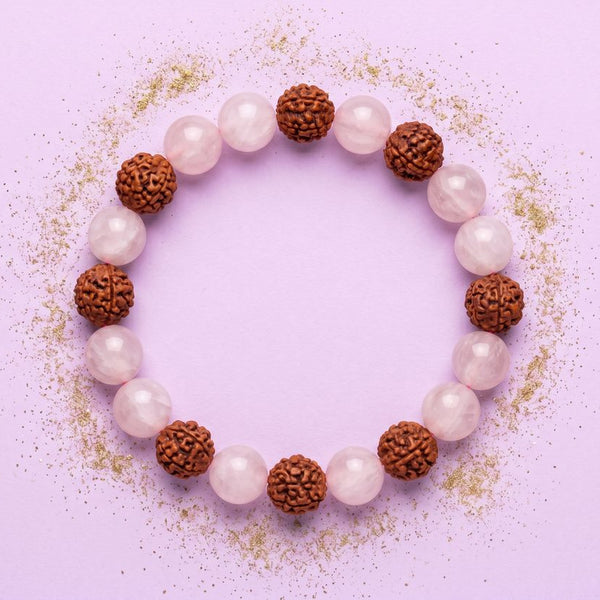 Rudraksha + Rose Quartz Bracelet