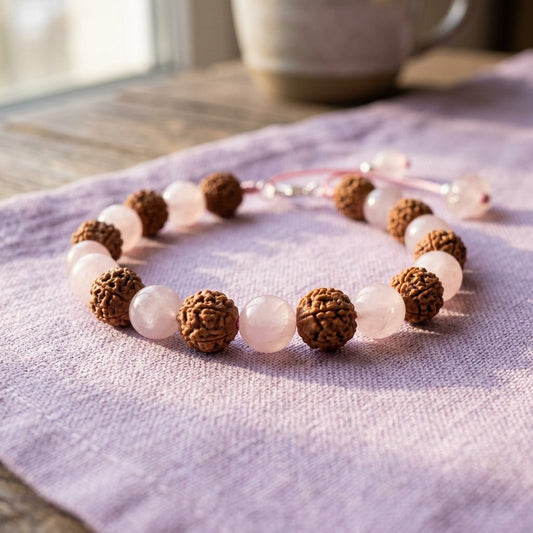 Rudraksha + Rose Quartz Bracelet